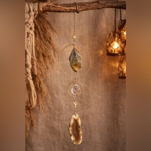 Handmade Agate Light Catcher • 12” Hanging Sun Catcher • Boho Desert Decor